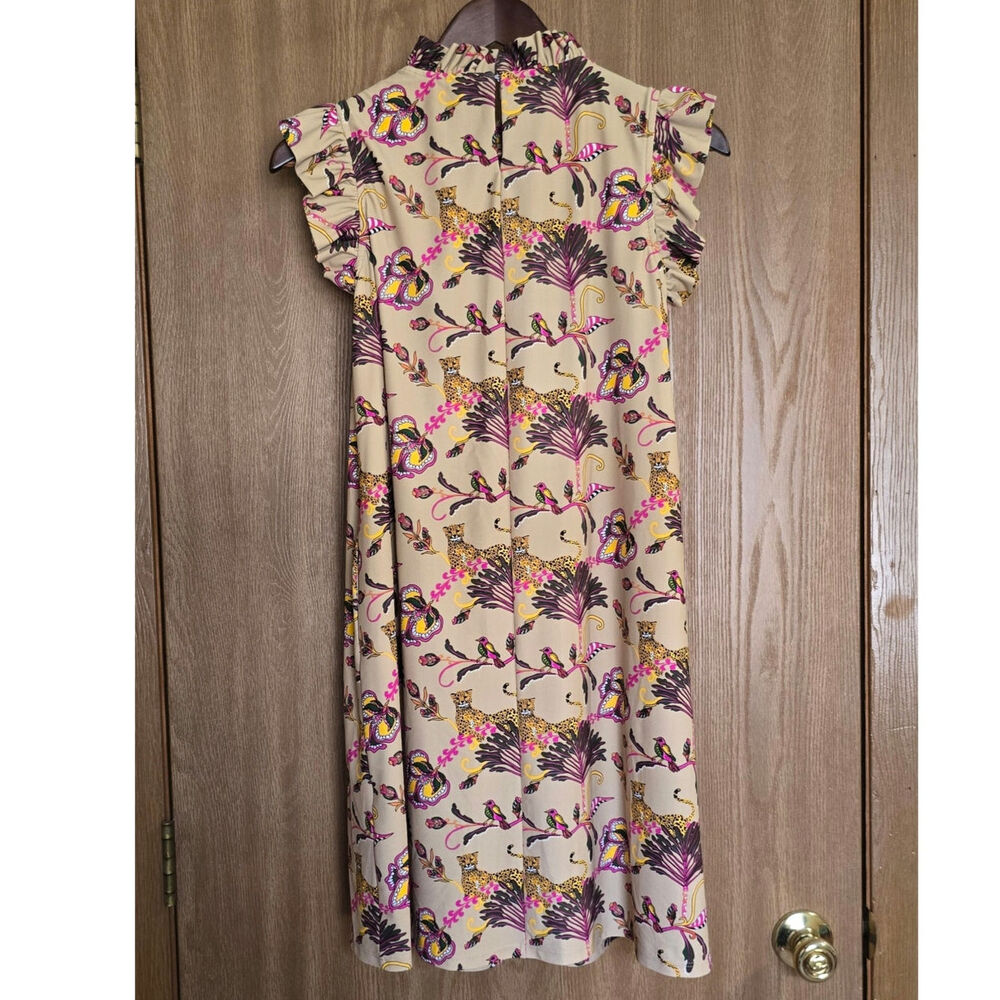 Jude Connally Cream Midi Dress with Purple & Pink Botanical Print - Picture 2 of 9